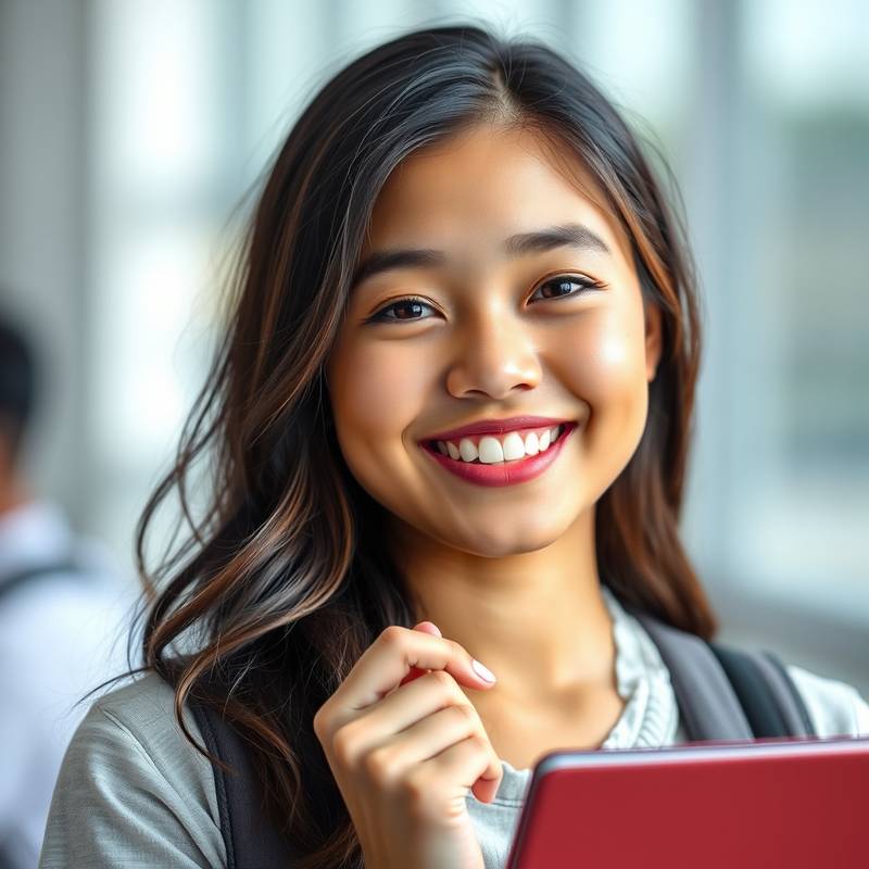 Happy student holding a professionally edited photo